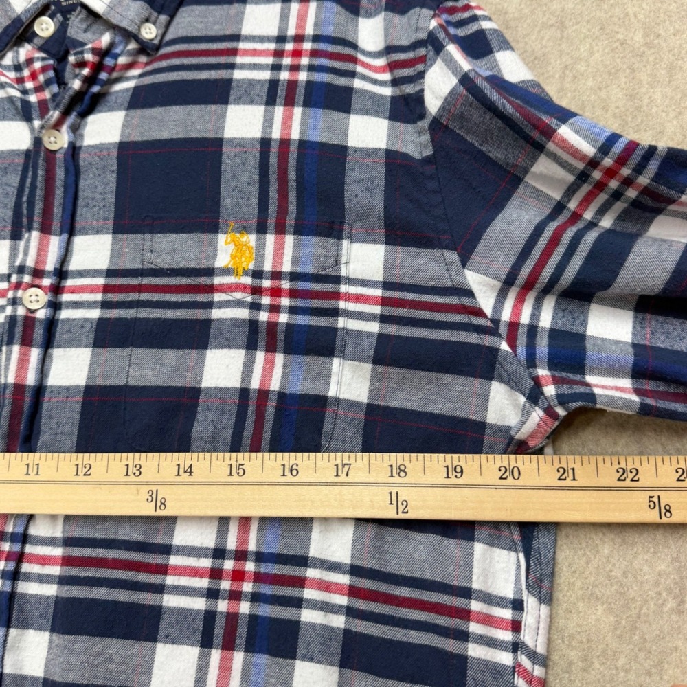 US Polo Assn Mens M Blue Red Plaid Stretch Button Down Long Sleeve Shirt Preppy - Picture 6 of 7